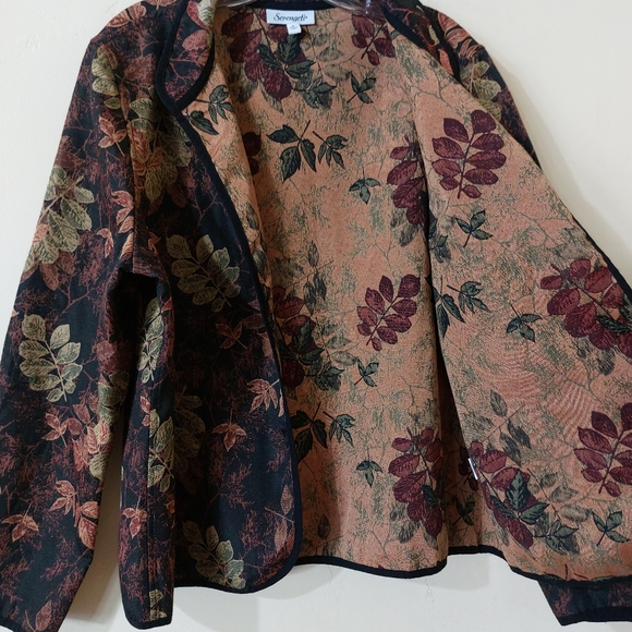 Vintage Serengeti Fall Leaf Print Tapestry Lightweight Basic Plus Size Blazer XL - Picture 3 of 10